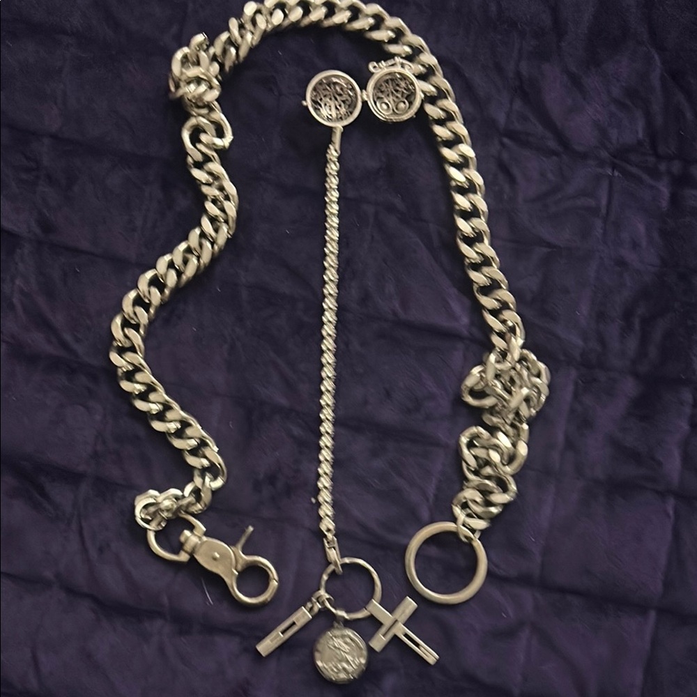 Gucci Cross and G pendent and St Michael Medallion  Chain Necklace with bling